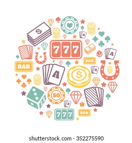 Gambling icons set, casino and card,  poker game. Vector   backround
