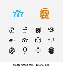 Gambling icons set. Gamble chance and gambling icons with gamble play, gold and lucky. Set of jack for web app logo UI design.