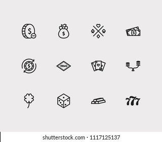 Gambling icons set. Gamble play and gambling icons with gold, money prize and lucky. Set of jack for web app logo UI design.