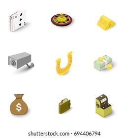 Gambling icons set. Isometric set of 9 gambling vector icons for web isolated on white background