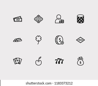 Gambling icons set. Money prize and gambling icons with win money, lucky and casino. Set of natural for web app logo UI design.