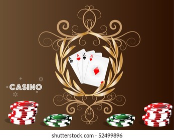Gambling illustration with casino elements on brown backround