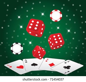 gambling illustration with dices on green background, vector illustration, eps 10 file.