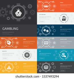 gambling Infographic 10 line icons banners. roulette, casino, money, online casino simple icons