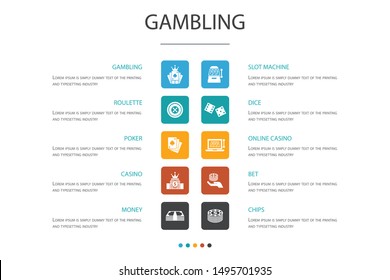 gambling Infographic 10 option template.roulette, casino, money, online casino icons