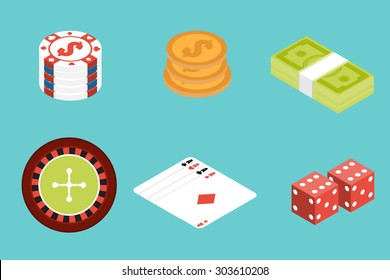 Gambling isometric icon set. 