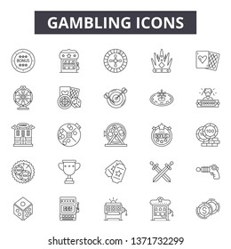 Gambling line icons, signs set, vector. Gambling outline concept, illustration: casino,gambling,poker,money,jackpot,luck,game