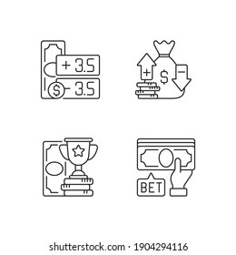 Gambling Linear Icons Set. Point Spread. Moneyline. Betting On Sport Events. Handicap Betting. Customizable Thin Line Contour Symbols. Isolated Vector Outline Illustrations. Editable Stroke