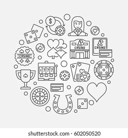 Gambling linear illustration. Vector round casino concept sign in thin line style