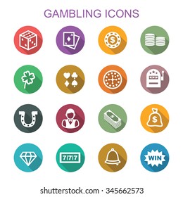 gambling long shadow icons, flat vector symbols