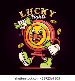 Gambling machine mascot character carrying money. Suitable for logos, mascots, t-shirts, stickers and posters