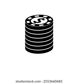 Gambling Money, Casino Chips Solid Flat Vector Icon Isolated on White Background.