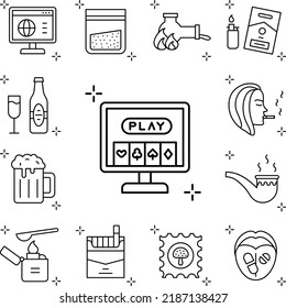 Gambling, monitor, addictions icon in a collection with other items