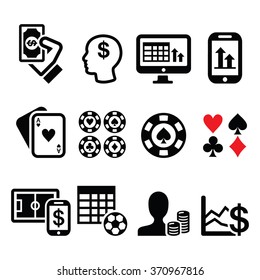 Gambling, online betting, casino icons set