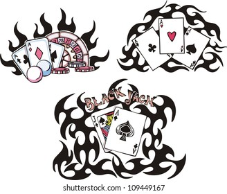 Gambling playing cards. Set of color vector illustrations.