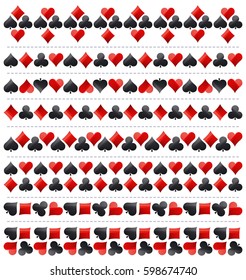 Gambling poker border with red and black symbols, vector illustration. Ideal for printing onto fabric and paper or scrap booking