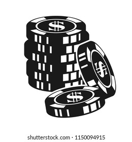 Gambling poker chips vector monochrome illustration isolated on white background