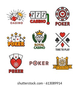 Gambling poster of casino and poker logotypes on white