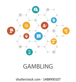 gambling presentation template, cover layout and infographics. roulette, casino, money, online casino icons