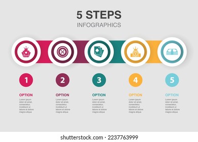 gambling, roulette, poker, casino, money, icons Infographic design template. Creative concept with 5 steps