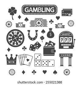 Gambling silhouette icons set. Casino concept collection.