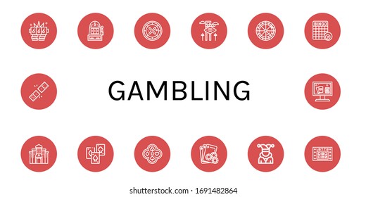 gambling simple icons set. Contains such icons as Jackpot, Slot machine, Roulette, Las vegas, Bingo, Casino, Playing cards, Poker, Gambling, can be used for web, mobile and logo