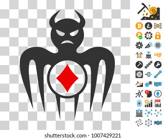 Gambling Spectre Devil pictograph with bonus bitcoin mining and blockchain symbols. Vector illustration style is flat iconic symbols. Designed for blockchain websites.