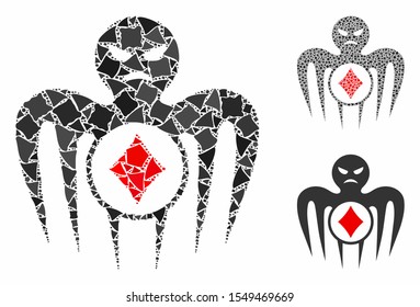 Gambling spectre monster composition of bumpy elements in various sizes and color hues, based on gambling spectre monster icon. Vector raggy elements are composed into collage.