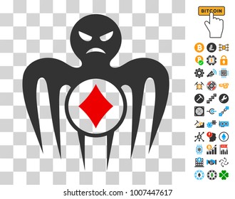 Gambling Spectre Monster icon with bonus bitcoin mining and blockchain pictures. Vector illustration style is flat iconic symbols. Designed for bitcoin ui toolbars.