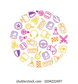 Gambling, Table and Computer Game Thin Line Round Design Template for Web and App. Vector illustration of Gaming Symbol