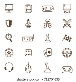 Gambling, Table and Computer Game Thin Line Icon Set for Web and App. Vector illustration of Gaming Symbol