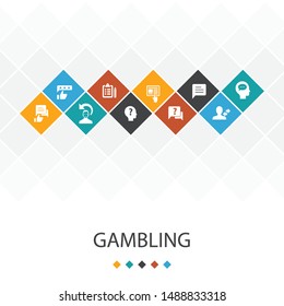 gambling trendy UI template infographics concept. roulette, casino, money, online casino icons