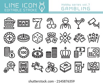 Gambling Vektorsymbol-Set. Bearbeitbarer Zeilenhub.