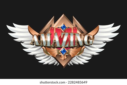 Game Achievement Badge Logo Element with Amazing Text Effect