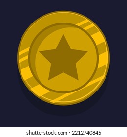 Game achievement badge or rank icon cartoon. Gold award or medal reward. Level up coin with star and element for ui asset. Trophy symbol vector illustration
