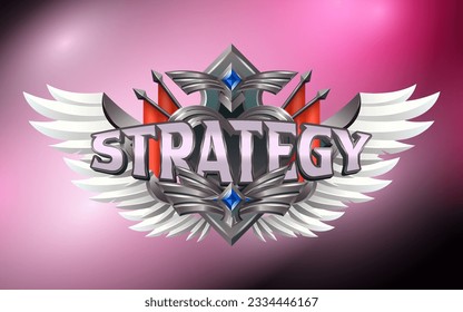 Insignia de logro de juegos con efecto de texto 3D de estrategia