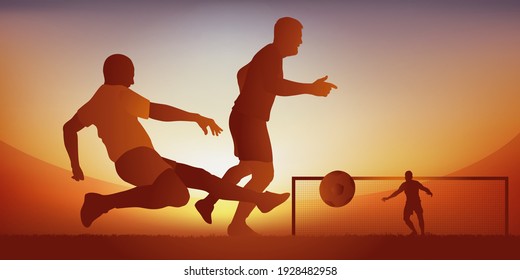 Game action during a football match, with a defender tackling the ball to clear his court and prevent an opponent from scoring a goal. - Shutterstock ID 1928482958