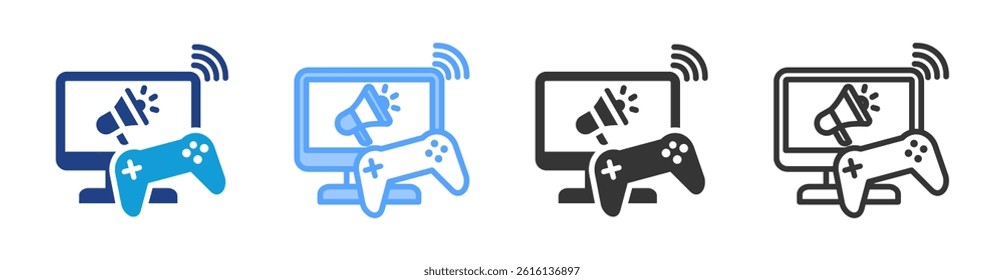 In Game Advertising icon set multiple style collection