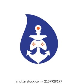 Game anchor drop shape concept logo template. Joystick and anchor logo. Joystick and anchor icon.	