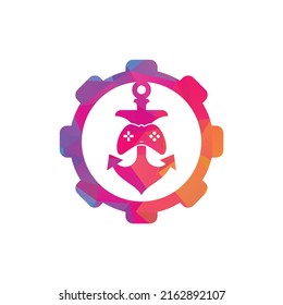 Game anchor gear shape concept logo template. Joystick and anchor logo. Joystick and anchor icon.