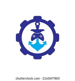 Game anchor gear shape concept logo template. Joystick and anchor logo. Joystick and anchor icon.