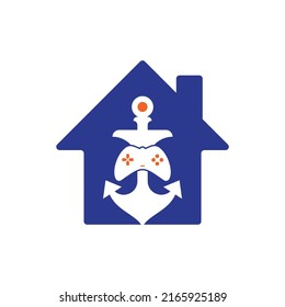 Game anchor home shape concept logo template. Joystick and anchor logo. Joystick and anchor icon.	