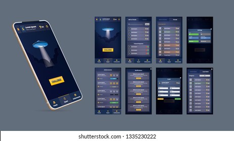 Game App Design: Mobile application ui design for game with fantastic colors. 