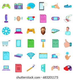 Game app icons set. Cartoon style of 36 game app vector icons for web isolated on white background