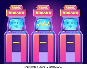 Game arcade retro machine video screen interface concept. Vector graphic design element illustration