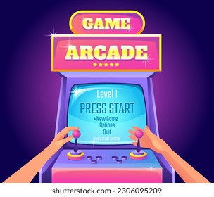 Game arcade retro machine video screen interface concept. Vector graphic design element illustration