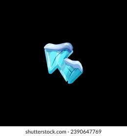 Game arrow direction button or cursor made of icicles and snow, realistic vector illustration isolated on black background. Fancy arrow direction pointer.
