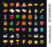 Game assets, cartoon resources for game, set of various items for game GUI. Collection cartoon resources for a fantasy game.