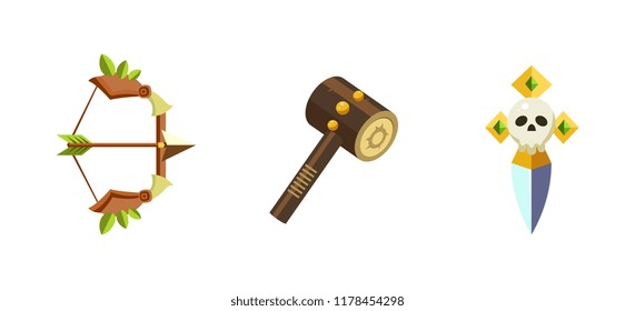 Game assets collection, mobile game user interface GUI vector Illustration