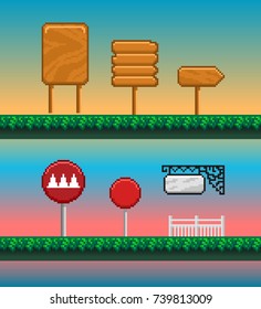 Game assets, pixel art GUI for mobile or computer game design.